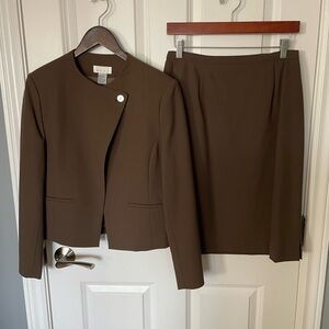 Vintage 90s 100% wool mocha GETT suit (jacket & skirt)